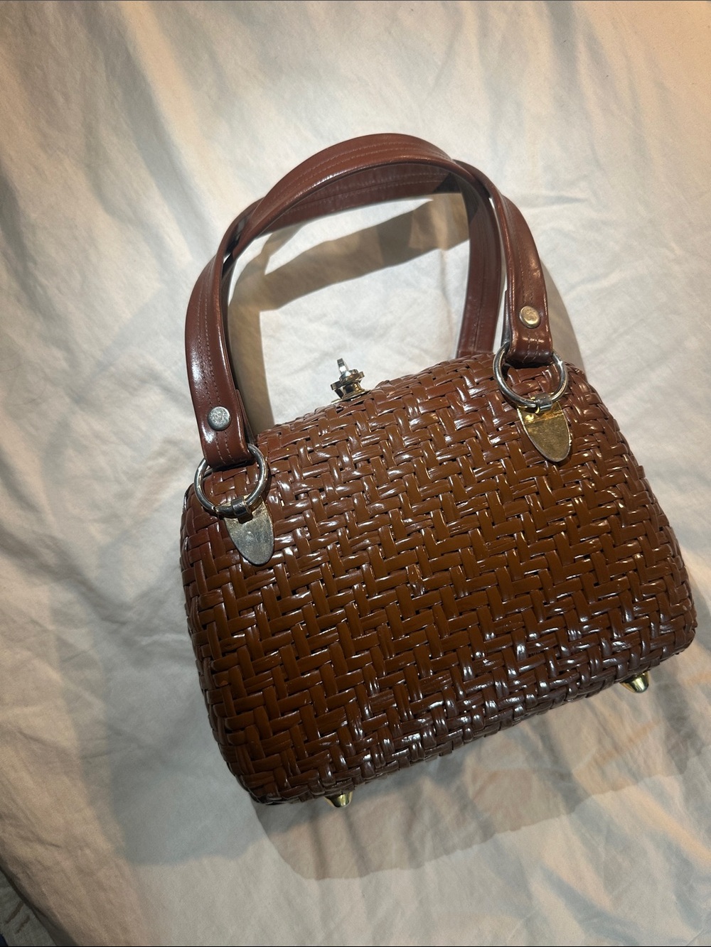Woven Brown Top-Handle Satchel for Women